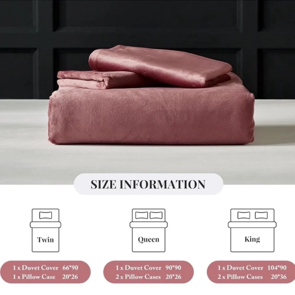 🆕 Pink Velvet Duvet Set Queen Pillow Shams Soft Cozy Warm Luxury Bedding Hotel
